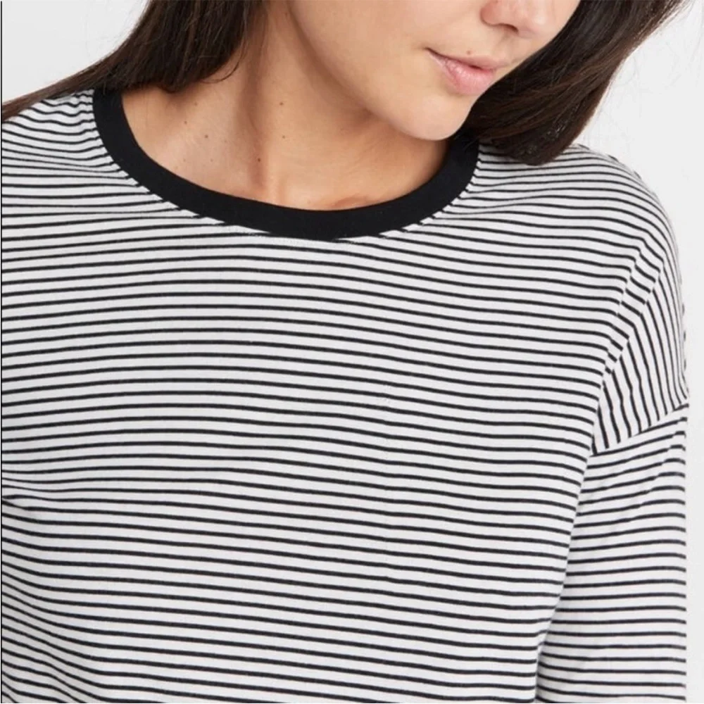 Marine Layer Merritt Crew Black White Stripe Long Sleeve Supima Cotton Sz S